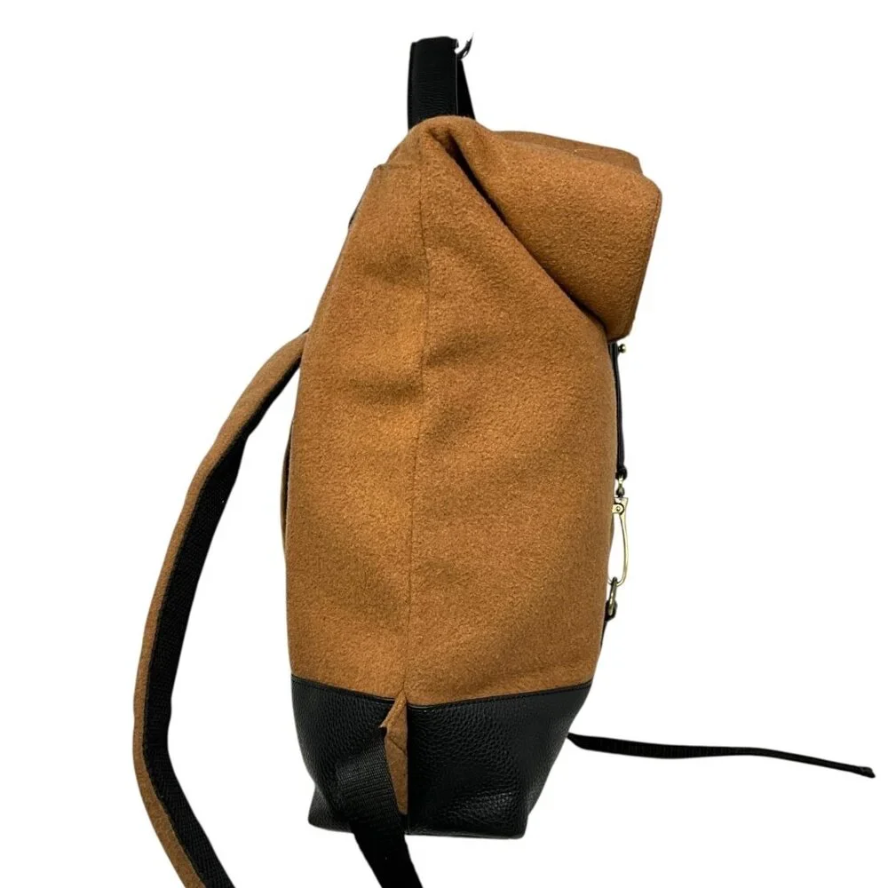 Ted Baker Cashed Fold Over Rucksack Backpack Camel Brown Black Laptop Sleeve - Picture 4 of 11